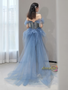 Shop 2024 ANNAKOO Blue Off The Shoulder Tulle Sequin Trumpet Mermaid Prom Dress Under 139