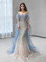 Shop 2024 ANNAKOO Blue Off The Shoulder Tulle Sequin Trumpet Mermaid Prom Dress Under 139