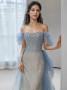 Blue Off The Shoulder Tulle Sequin Trumpet Mermaid Prom Dress