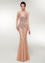 Jewel Coral Long Beading See Through Mermaid Evening Dress