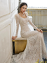 Shop 2024 ANNAKOO Champange Lace Long Sleeve Square Trumpet Mermaid Wedding Dress Under 199