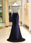 Velvet Scoop Short Sleeve Beading Mermaid Prom Dress