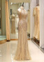 Jewel Gold Long Beading Sparkle Mermaid Prom Dress