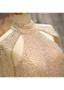 Tulle High Collar Gold Long Mermaid Evening Prom Dress