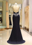 Spandex High Collar Black Beading Mermaid Evening Dress 