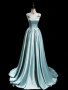 Pearls Light Blue Satin A Line Prom Dress 