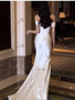 Shop 2024 ANNAKOO Off The Shoulder Satin Ruched Trumpet Mermaid Wedding Dress Under 159