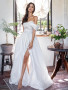 A Line Sheer Satin Off The Shoulder Wedding Dress With Slit