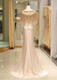 Tulle Scoop Neckline Floor-length Long Pink Mermaid Prom Evening Dress
