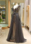 Tulle V-neck Neckline Floor-length Beadings Long Sleeves A-line Evening Dress