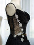 Spaghetti Straps Lace Beading A Line Black Prom Dress