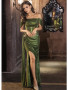 Shop 2024 ANNAKOO Green Ruched Off The Shoulder Prom Dress With Slit Under 139