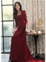Shop 2024 ANNAKOO Long Sleeve Velvet Square Burgundy Prom Dress Under 139