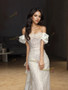 Shop 2024 ANNAKOO Off The Shoulder Tulle Beading Trumpet Mermaid Wedding Dress Under 169