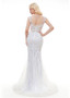 Luxury Sequin White Tulle Jewel Long Mermaid Prom Evening Dress 