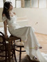 Shop 2024 ANNAKOO Off The Shoulder Ruched Satin Trumpet Mermaid Wedding Dress Under 149