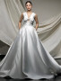 Shop 2024 ANNAKOO V Neck A Line Beading Bow Satin Wedding Dress With Pockets Under 189