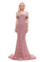  Pink Lace Spaghetti Straps Long Mermaid Prom  Evening Dress