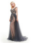  Rhinestones Satin V-neck Long Mermaid Evening Dress