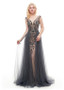  Rhinestones Satin V-neck Long Mermaid Evening Dress