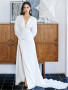 Shop 2024 ANNAKOO Long Sleeve V Neck A Line White Wedding Dress With Slit Under 189