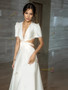 Shop 2024 ANNAKOO Satin Short Sleeve V Neck Backless White Wedding Dress Under 159