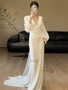 Shop 2024 ANNAKOO Long Sleeve Chiffon V Neack Trumpet Mermaid White Wedding Dress Under 199