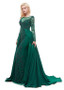 Satin Bateau Neckline Green Long Sleeve A-line Formal Dress