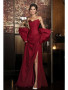 Shop 2024 ANNAKOO Detachable Sleeve Mermaid Ruched Flower Burgundy Prom Dress With Slit Under 169