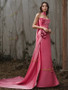 Shop 2025 Pink Strapless Ruched Flower Trumpet Mermaid Satin Prom Dress With Slit Under 249