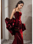 Shop 2025 ANNAKOO Burgundy Ruched Trumpet Mermaid Spaghetti Straps Prom Dress Under 179