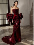 Shop 2025 ANNAKOO Burgundy Ruched Trumpet Mermaid Spaghetti Straps Prom Dress Under 179