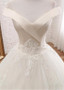 Off-the-shoulder Ball Gown Beading Tulle Wedding Dress 