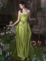 Shop 2024 ANNAKOO Green Satin Strapless Ruched A Line Flower Prom Dress Under 189