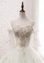 Tulle Off-the-shoulder Gold Appliques Ball Gown Wedding Dress