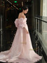 Shop 2025 ANNAKOO  Pink Off The Shoulder Puffy Sleeves Sheath Column Prom Dress Under 199