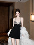 Shop 2025 ANNAKOO  Black V Nek Spandex Beading Short Prom Dress With Feather Under 269