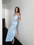 Shop 2025 ANNAKOO Light Blue Strapless Bowknot Sheath Column Prom Dress With Pockets Under 158
