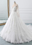 3D Flowers Appliques Lace Scoop Ball Gown Wedding Dress