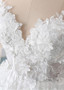 3D Flowers Appliques Lace Scoop Ball Gown Wedding Dress