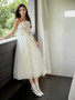 Shop 2024 ANNAKOO Strapless Flower Tulle Flower Tea Length Short Wedding Dress Under 139