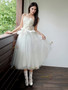 Shop 2024 ANNAKOO Strapless Flower Tulle Flower Tea Length Short Wedding Dress Under 139