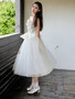 Shop 2024 ANNAKOO Strapless Flower Tulle Flower Tea Length Short Wedding Dress Under 139