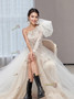 Shop 2024 ANNAKOO Champange Lace Long Sleeve High Low Wedding Dress Under 159