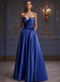Shop 2025 ANNAKOO Sweetheart Ruched Satin Royal Blue Prom Dress With Pockets Under 159