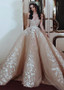  Tulle Off-the-shoulder Champagne Ball Gown Wedding Dress