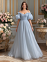 Shop 2024 ANNAKOO Off The Shoulder Puffy Sleeve Tulle Beading Prom Dress Under 279