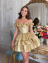 Shop 2025 ANNAKOO Off The Shoulder Gold Layer Short Mini Homecoming Dress Under 149