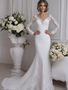 Shop 2025 ANNAKOO Long Sleeve V Neck Trumpet Mermaid Lace Wedding Dress Under 269