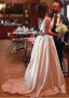 Satin Bateau Simple Wedding Dress With Bowknot & Pockets